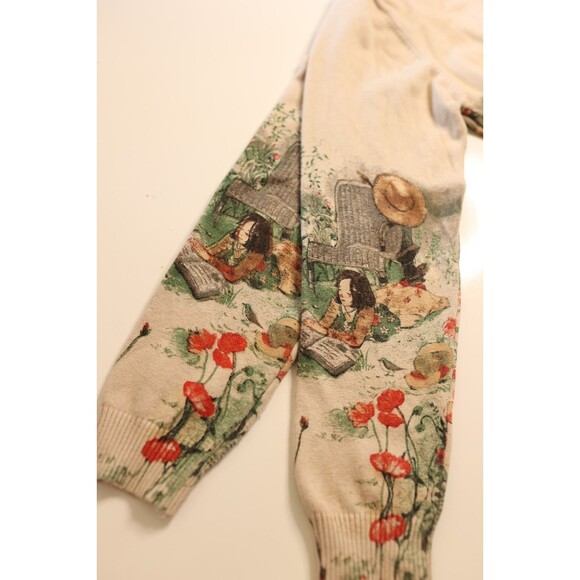 Womens Crewneck Cream Cozy Sweater Whimsical Folk Woodland Deer Cottagecore M - Picture 5 of 13